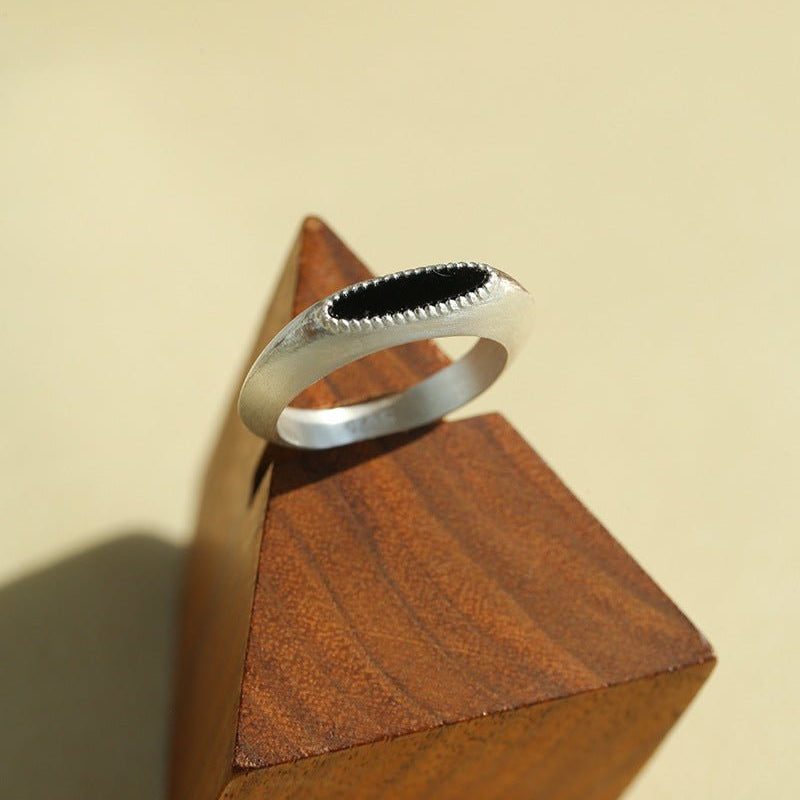 Matte Sterling Silver Semi - Precious Series Band Ring - floysun