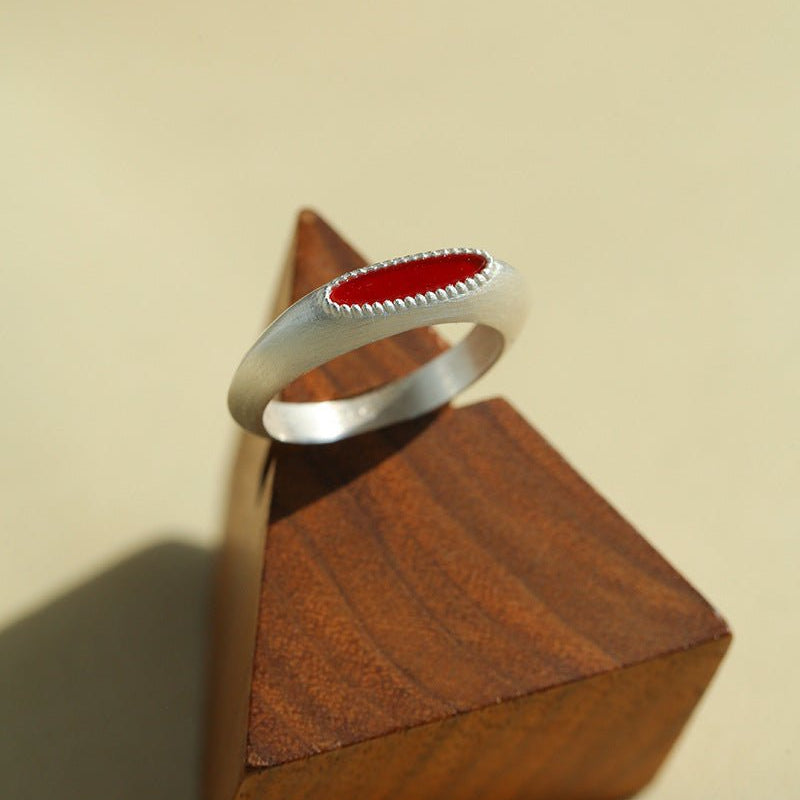 Matte Sterling Silver Semi - Precious Series Band Ring - floysun