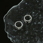 Matte Sterling Silver Series Black Hole Ring Black Agate/Gray Chalcedony - floysun