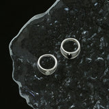 Matte Sterling Silver Series Black Hole Ring Black Agate/Gray Chalcedony - floysun