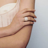 Matte Sterling Silver Series Black Hole Ring Black Agate/Gray Chalcedony - floysun
