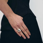Matte Sterling Silver Series Black Hole Ring Black Agate/Gray Chalcedony - floysun