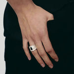 Matte Sterling Silver Series Black Hole Ring Black Agate/Gray Chalcedony - floysun