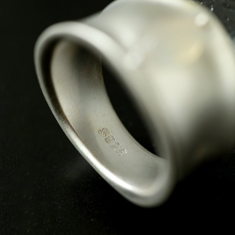 Matte Sterling Silver Series Black Hole Ring Black Agate/Gray Chalcedony - floysun