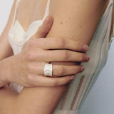 Matte Sterling Silver Series Black Hole Ring Black Agate/Gray Chalcedony - floysun