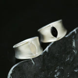 Matte Sterling Silver Series Black Hole Ring Black Agate/Gray Chalcedony - floysun