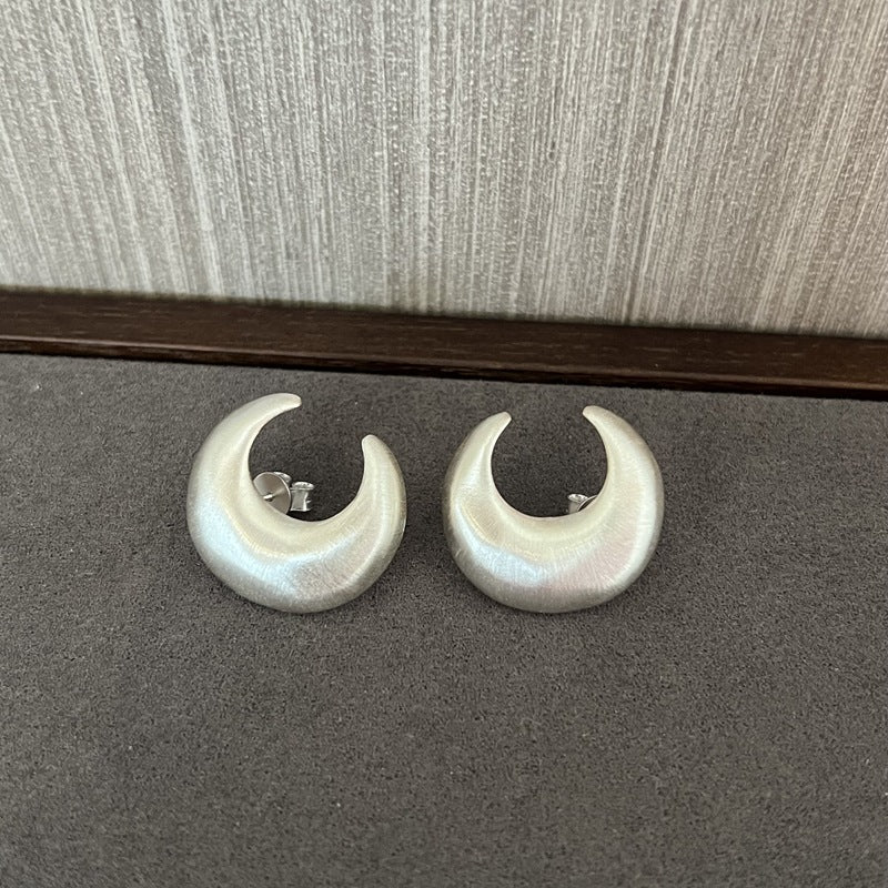 Matte Sterling Silver Series Frosted Moon Bud Simple Stud Earrings - floysun