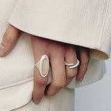 Matte Sterling Silver Series Stellar Ring with Oval Black Onyx/Gray Chalcedony - floysun