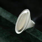 Matte Sterling Silver Series Stellar Ring with Oval Black Onyx/Gray Chalcedony - floysun