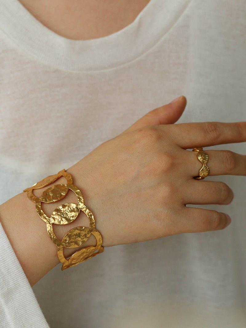 Medieval Hammered Gold Open Cuff Bracelets - floysun