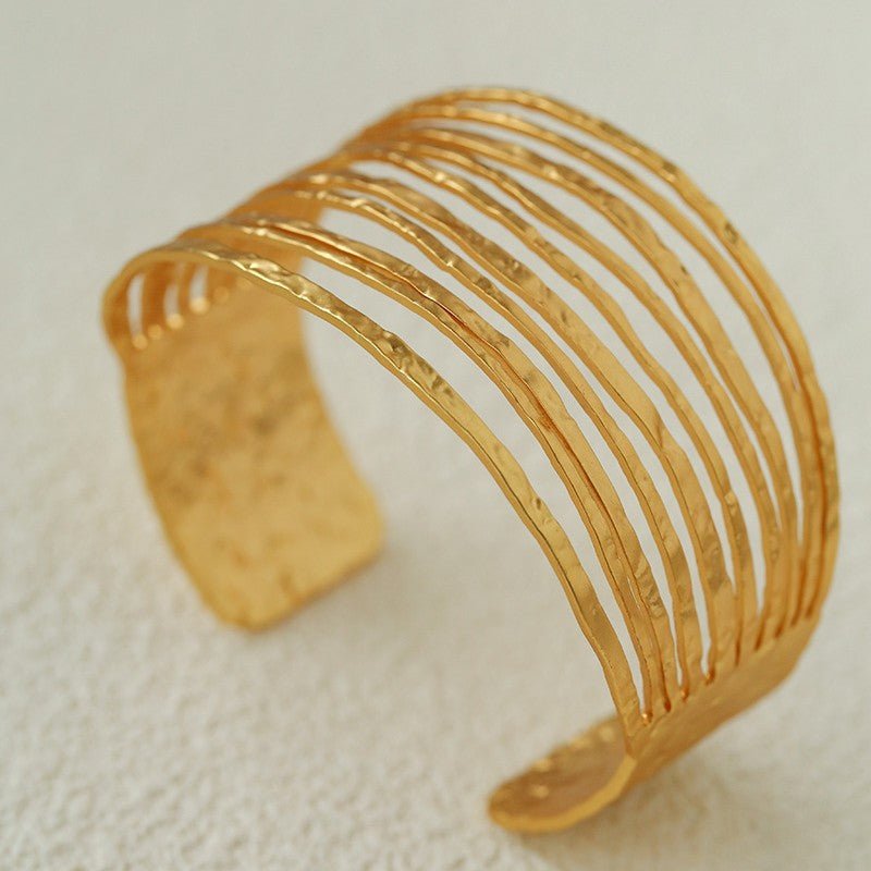 Medieval Hammered Gold Open Cuff Bracelets - floysun