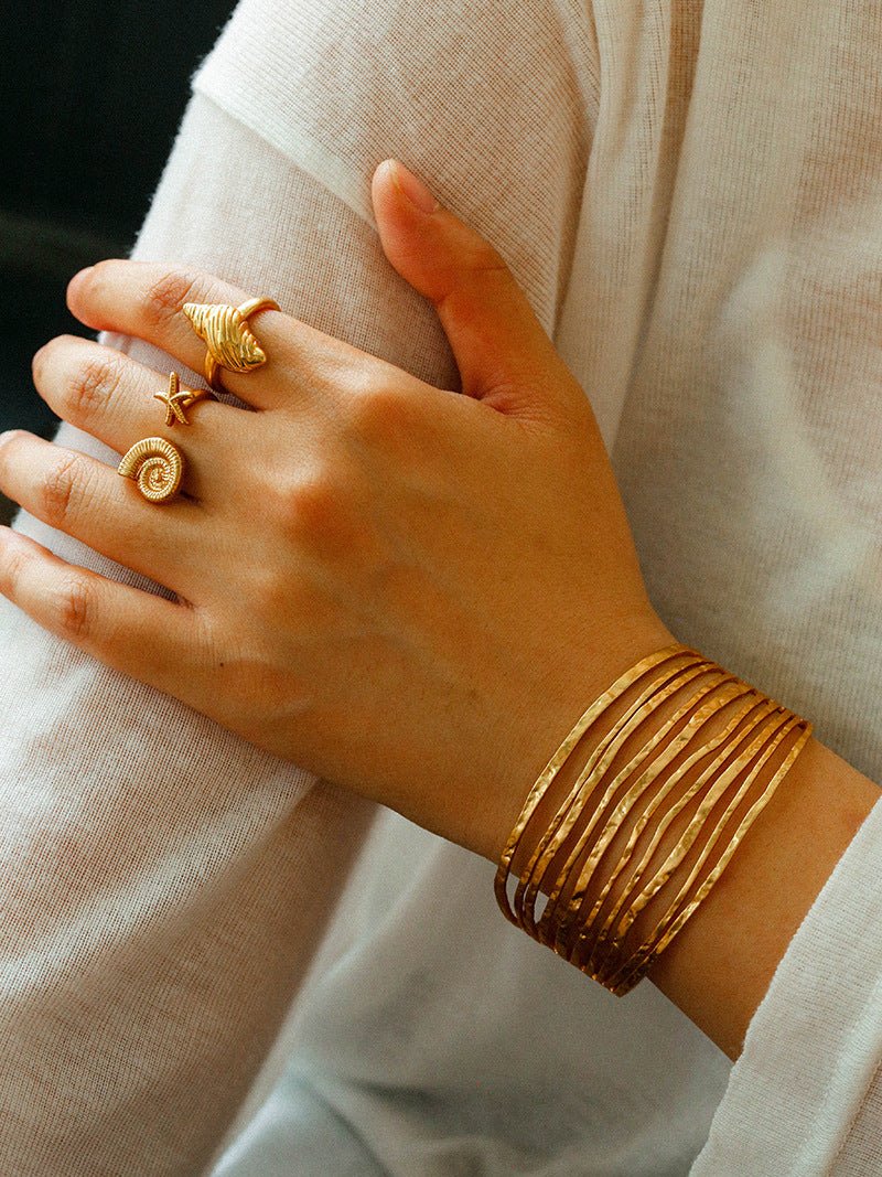 Medieval Hammered Gold Open Cuff Bracelets - floysun