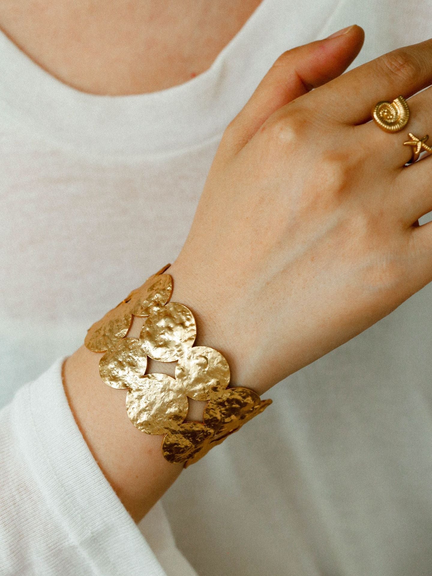 Medieval Hammered Gold Open Cuff Bracelets - floysun