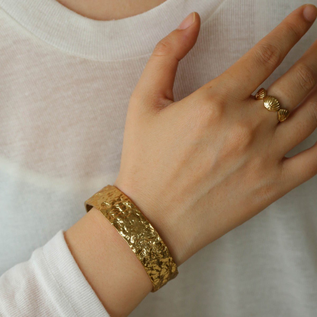 Medieval Hammered Gold Open Cuff Bracelets - floysun