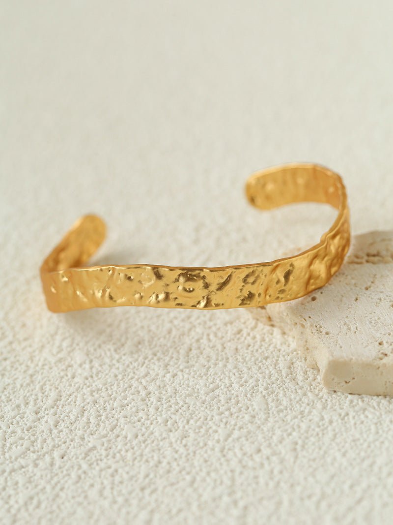 Medieval Hammered Gold Open Cuff Bracelets - floysun
