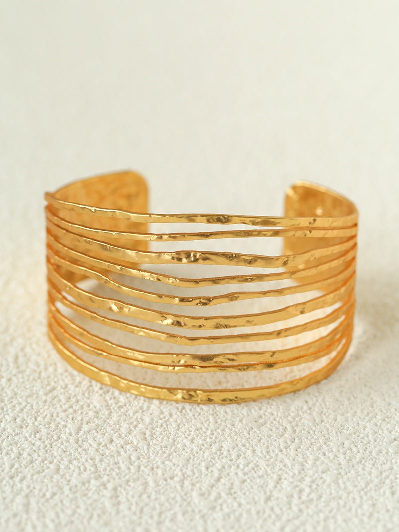 Medieval Hammered Gold Open Cuff Bracelets - floysun