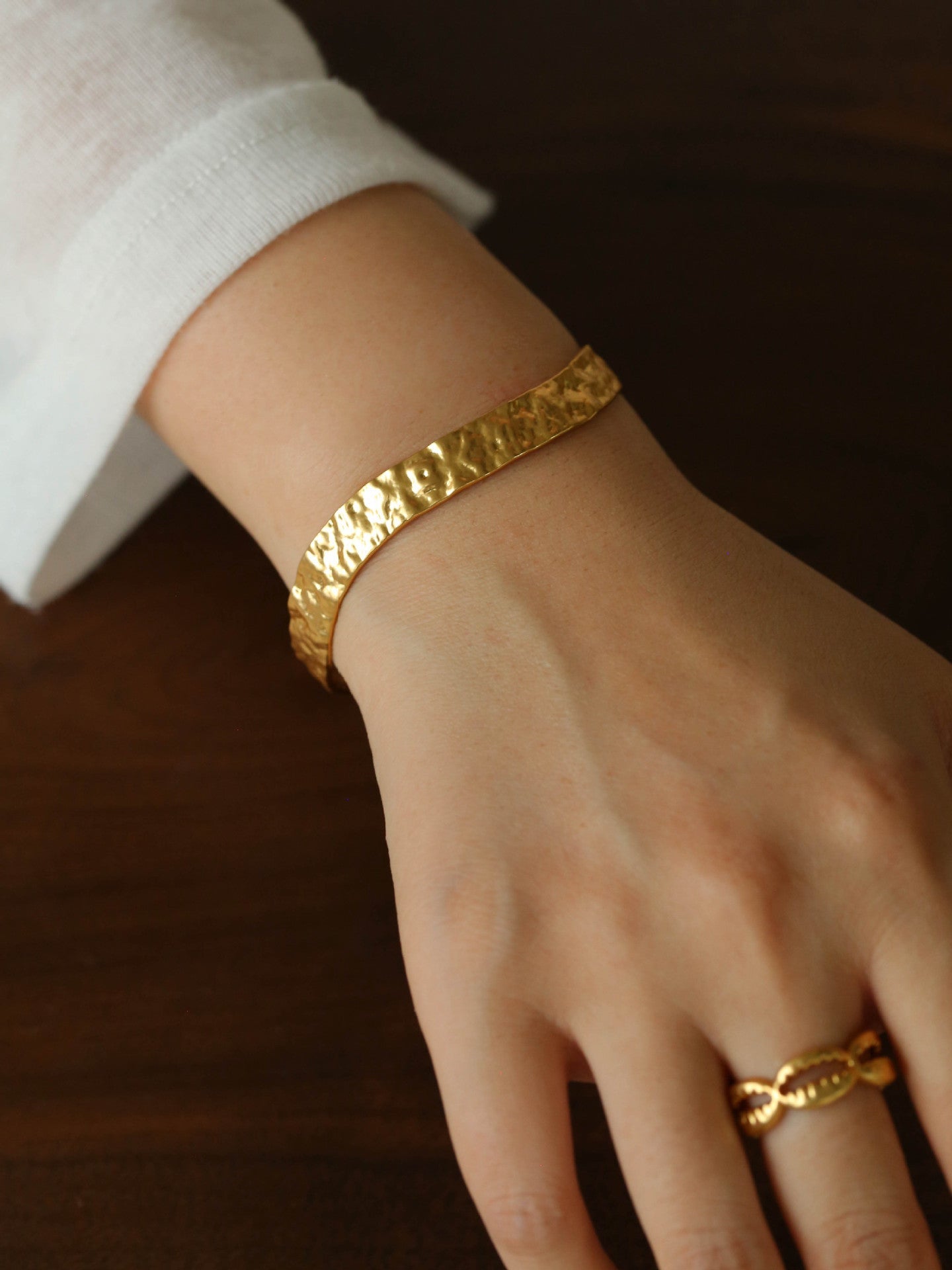 Medieval Hammered Gold Open Cuff Bracelets - floysun
