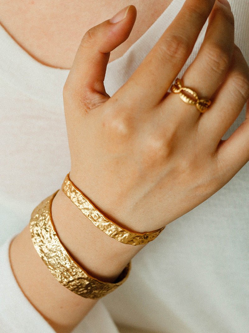 Medieval Hammered Gold Open Cuff Bracelets - floysun
