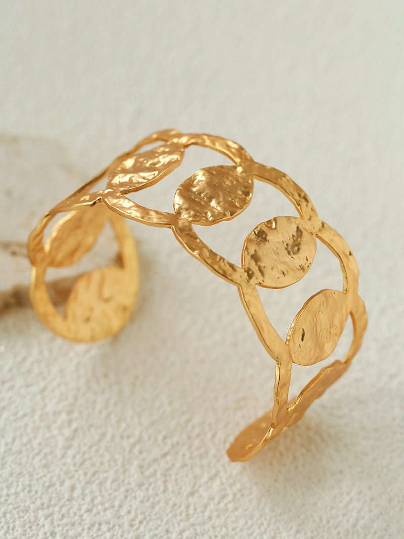 Medieval Hammered Gold Open Cuff Bracelets - floysun