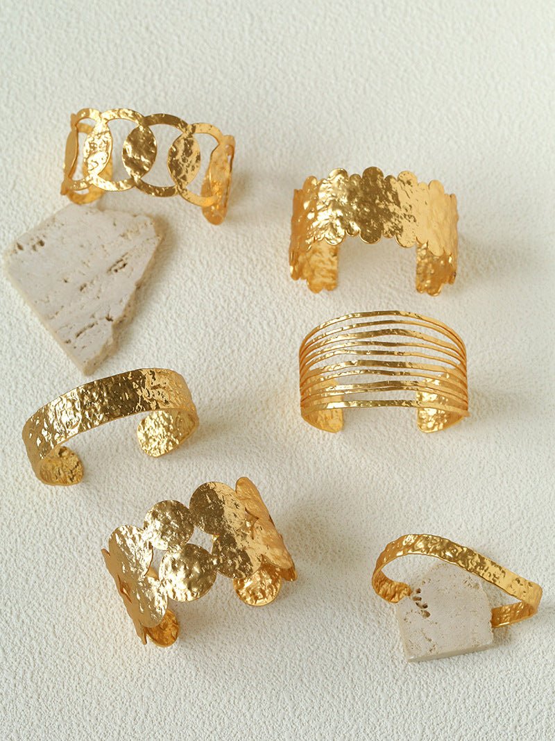 Medieval Hammered Gold Open Cuff Bracelets - floysun