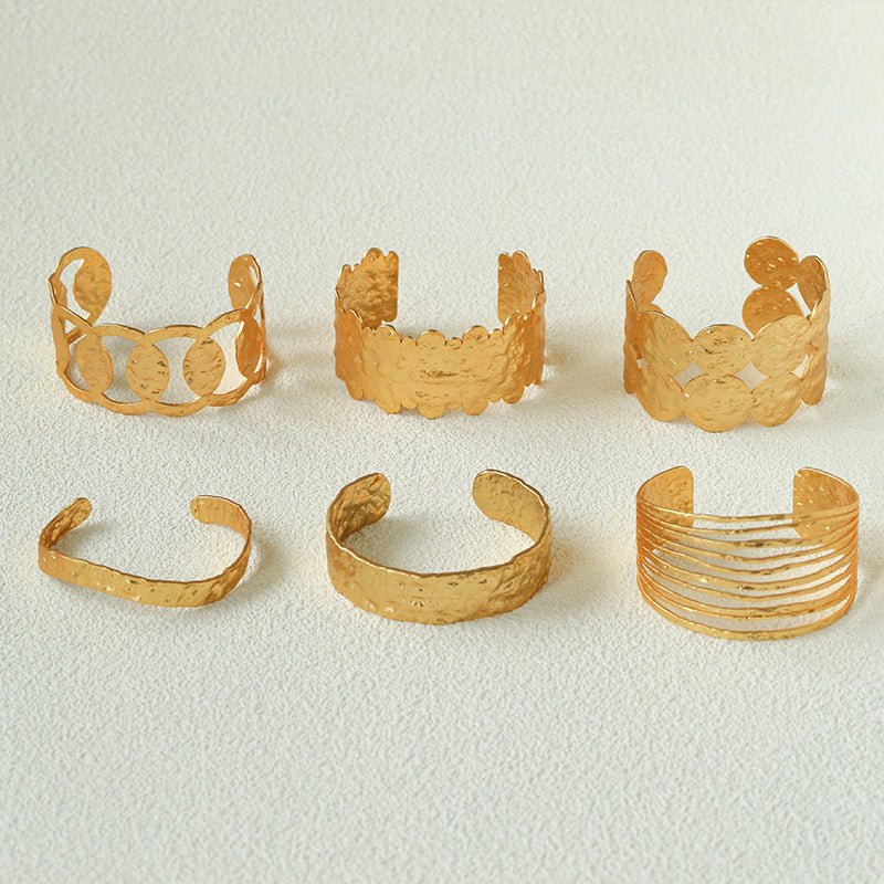 Medieval Hammered Gold Open Cuff Bracelets - floysun