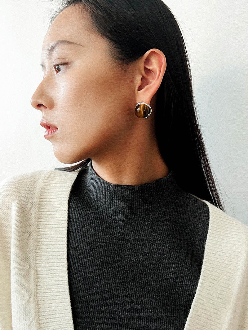 Melange Tiger’s Eye Stud Earrings - floysun