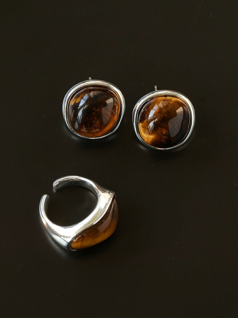 Melange Tiger’s Eye Stud Earrings - floysun