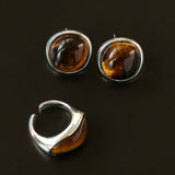 Melange Tiger’s Eye Stud Earrings - floysun