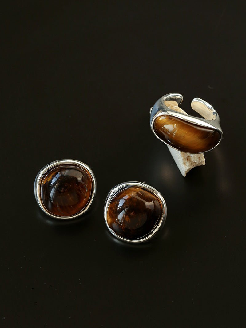 Melange Tiger’s Eye Stud Ring - floysun