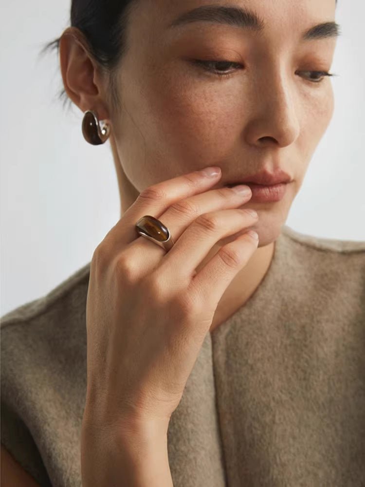 Melange Tiger’s Eye Stud Ring - floysun