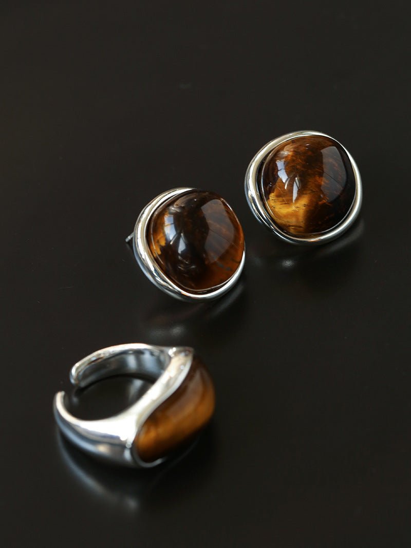 Melange Tiger’s Eye Stud Ring - floysun