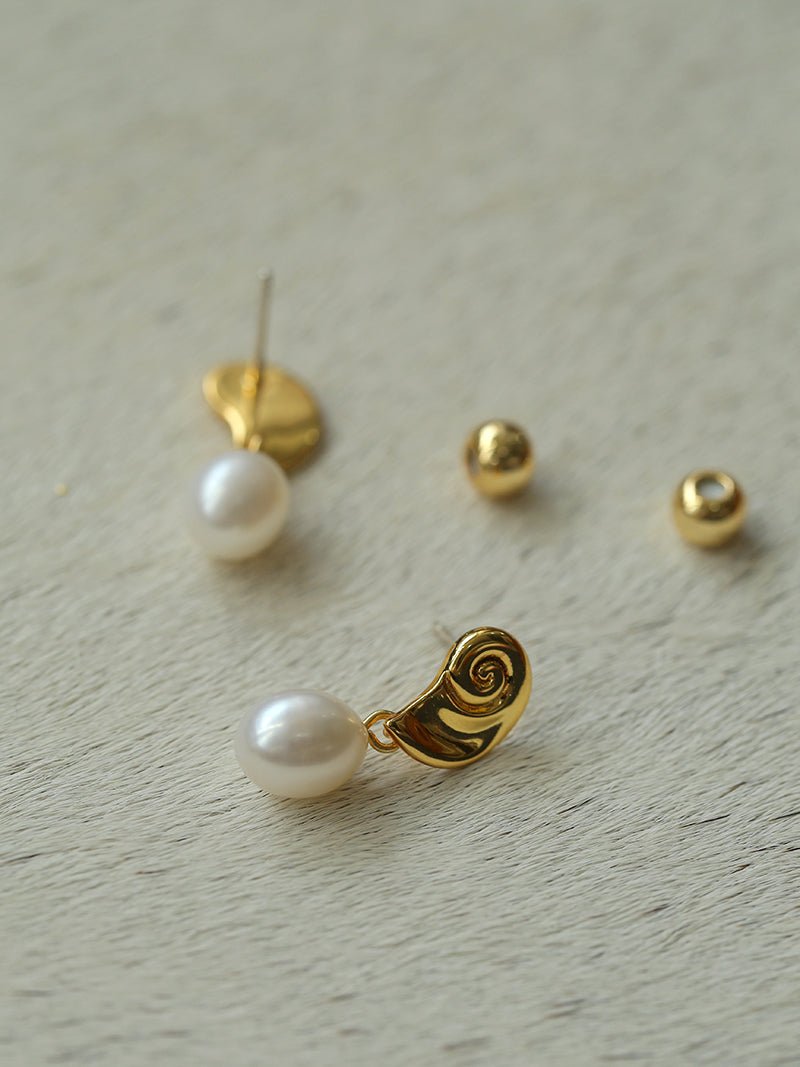 Metallic Conch Pearl Statement Drop Earrings - floysun