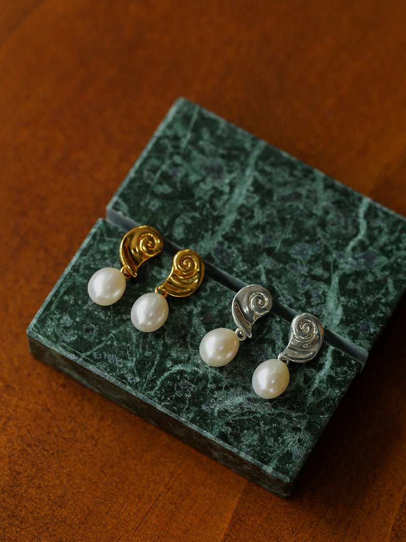 Metallic Conch Pearl Statement Drop Earrings - floysun