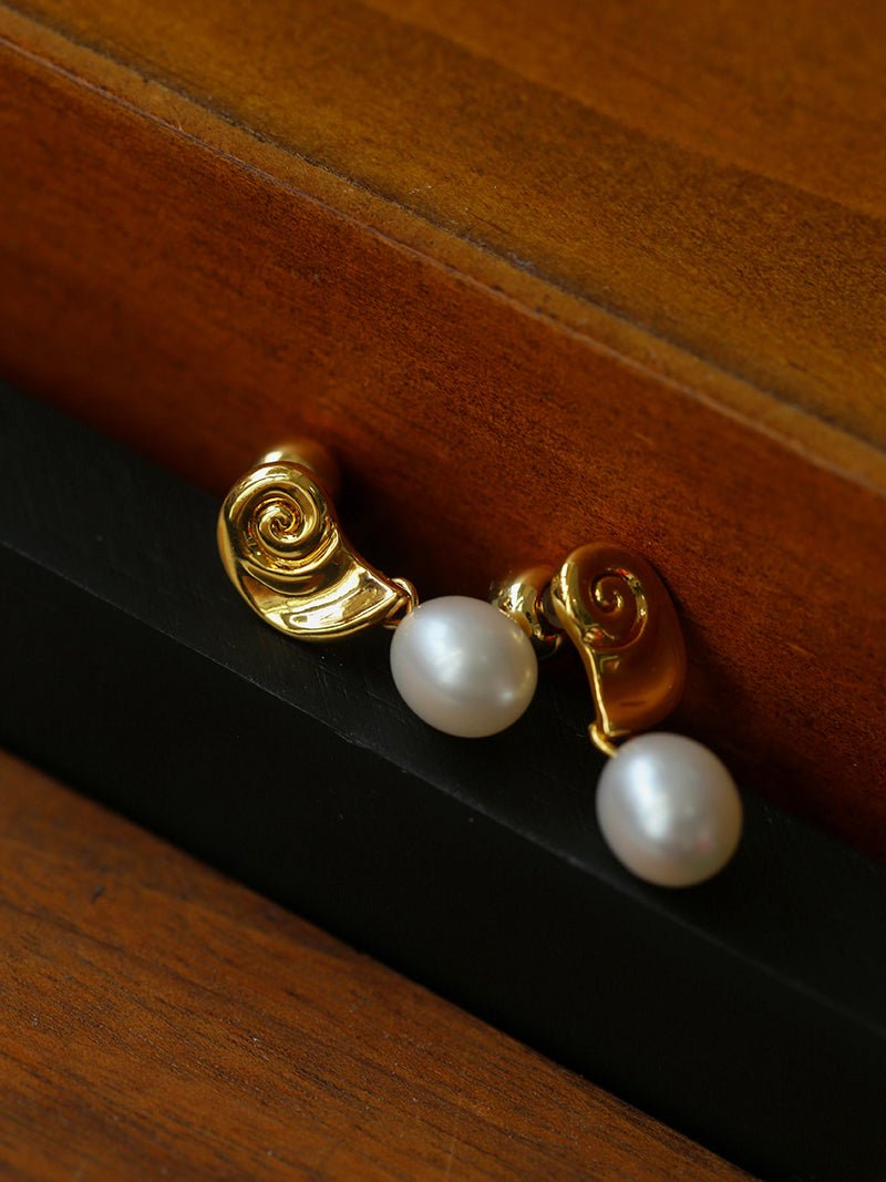 Metallic Conch Pearl Statement Drop Earrings - floysun