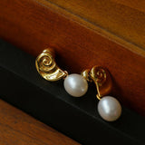 Metallic Conch Pearl Statement Drop Earrings - floysun