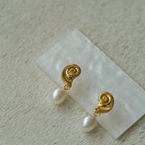 Metallic Conch Pearl Statement Drop Earrings - floysun