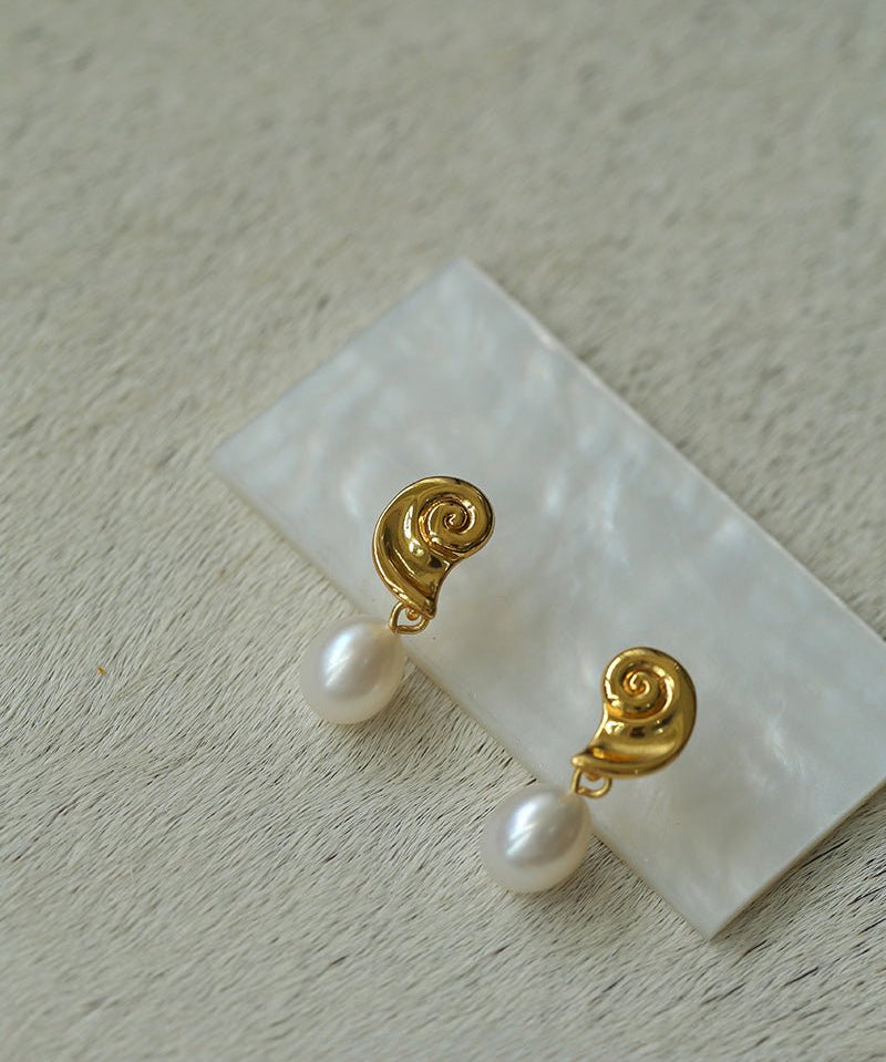 Metallic Conch Pearl Statement Drop Earrings - floysun