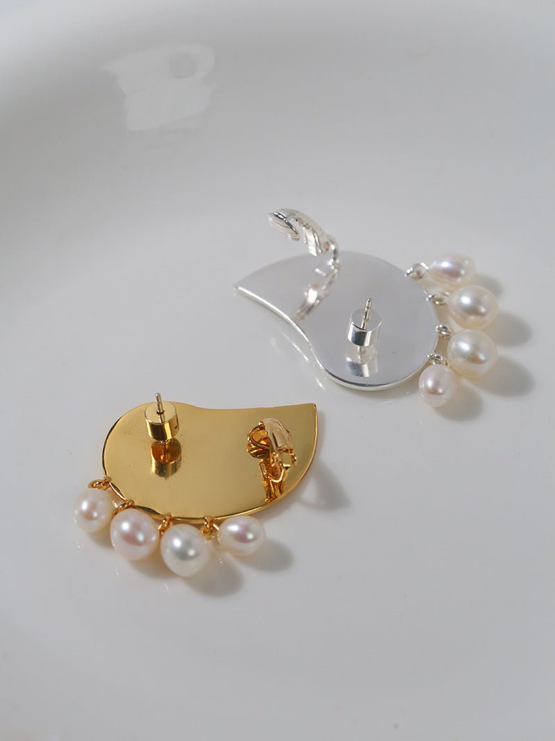 Metallic Conch Pearl Statement Drop Earrings - floysun