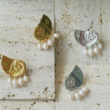 Metallic Conch Pearl Statement Drop Earrings - floysun