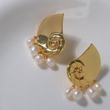 Metallic Conch Pearl Statement Drop Earrings - floysun