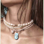Mid-Century Vibe Irregular Freshwater Pearl Color Zircon Necklace - floysun