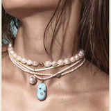 Mid-Century Vibe Irregular Freshwater Pearl Color Zircon Necklace - floysun