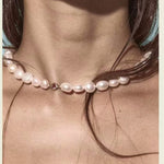 Mid-Century Vibe Irregular Freshwater Pearl Color Zircon Necklace - floysun