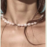 Mid-Century Vibe Irregular Freshwater Pearl Color Zircon Necklace - floysun