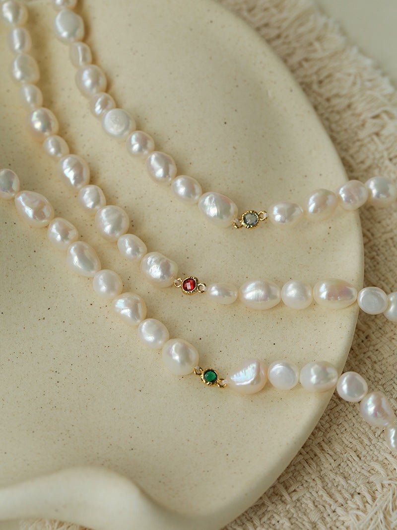 Mid-Century Vibe Irregular Freshwater Pearl Color Zircon Necklace - floysun