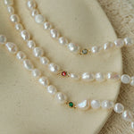 Mid-Century Vibe Irregular Freshwater Pearl Color Zircon Necklace - floysun