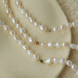 Mid-Century Vibe Irregular Freshwater Pearl Color Zircon Necklace - floysun