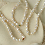 Mid-Century Vibe Irregular Freshwater Pearl Color Zircon Necklace - floysun