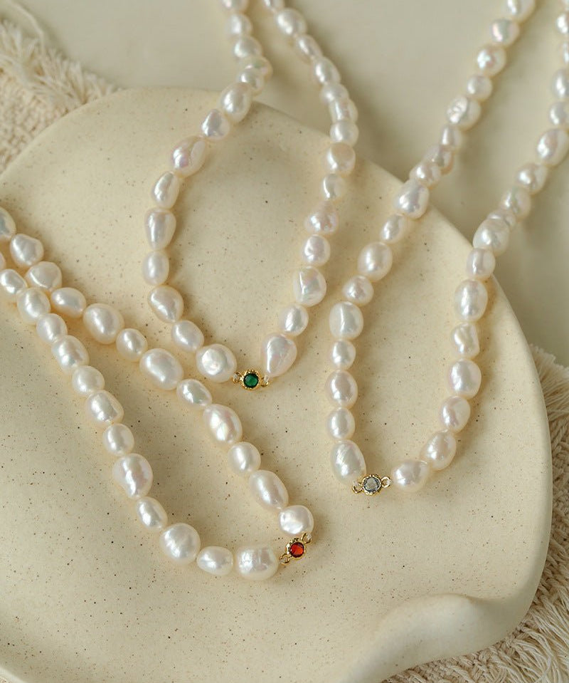 Mid-Century Vibe Irregular Freshwater Pearl Color Zircon Necklace - floysun