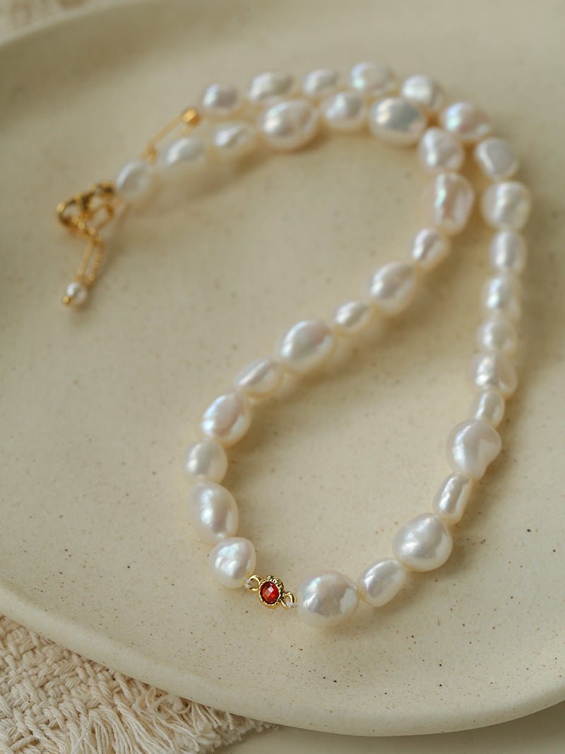 Mid-Century Vibe Irregular Freshwater Pearl Color Zircon Necklace - floysun